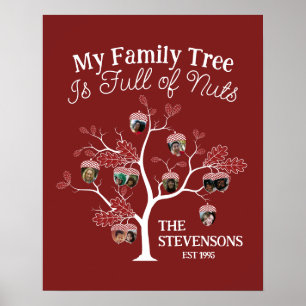 Funny Red Picture Family Tree is Full of Nuts Poster