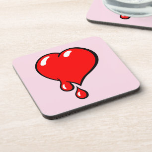 Funny Red Pink Bleeding Heart Liberal Pop Art Beverage Coaster