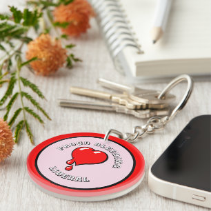 Funny Red Pink Bleeding Heart Liberal Pop Art Keychain