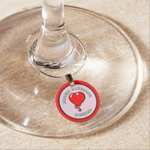 Funny Red Pink Bleeding Heart Liberal Pop Art Wine Charm