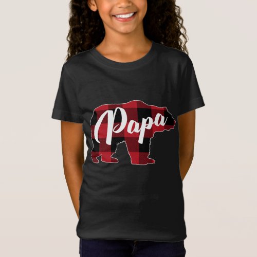 Funny Red Plaid Buffalo Bear Apparel Papa Pajama T_Shirt