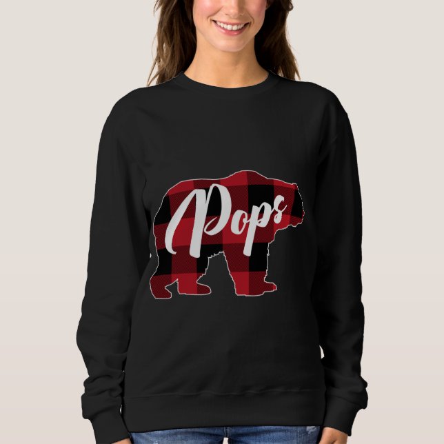 Funny Red Plaid Buffalo Bear Apparel, Pops Pajama Sweatshirt (Front)