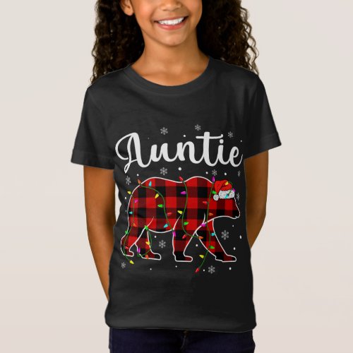 Funny Red Plaid Christmas Lights Auntie Bear Xmas  T_Shirt