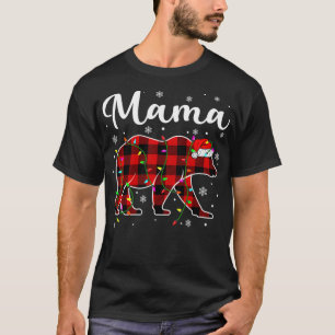 Funny Red Plaid Christmas Lights Mama Bear Xmas Pa T-Shirt