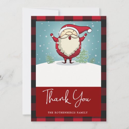 Funny Red Plaid Santa Claus on Snow Mountain Thank You Card