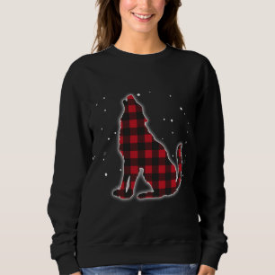 Funny Red Plaid Wolf Howling Matching Buffalo Fami Sweatshirt