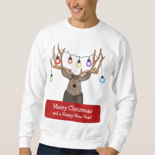 Funny Red Reindeer Christmas Lights Ugly Sweater 