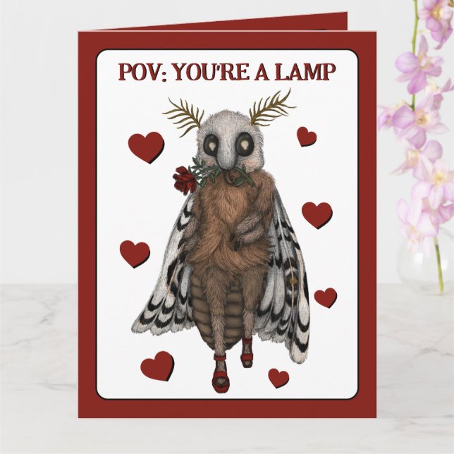 Funny Red Romantic Moth to a Flame Anniversary  Card (Orchid)