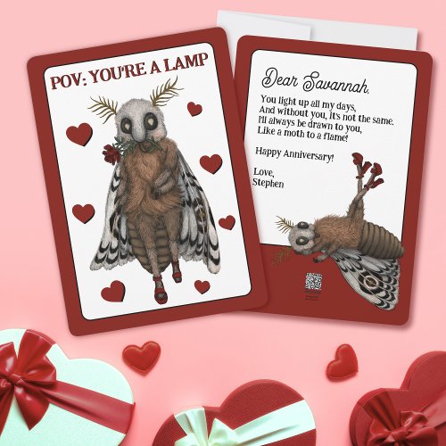 Funny Red Romantic Moth to a Flame Anniversary  Holiday Card