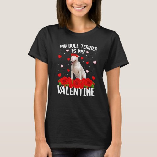 Funny Red Rose Flower Heart Bull Terrier Dog Valen T_Shirt