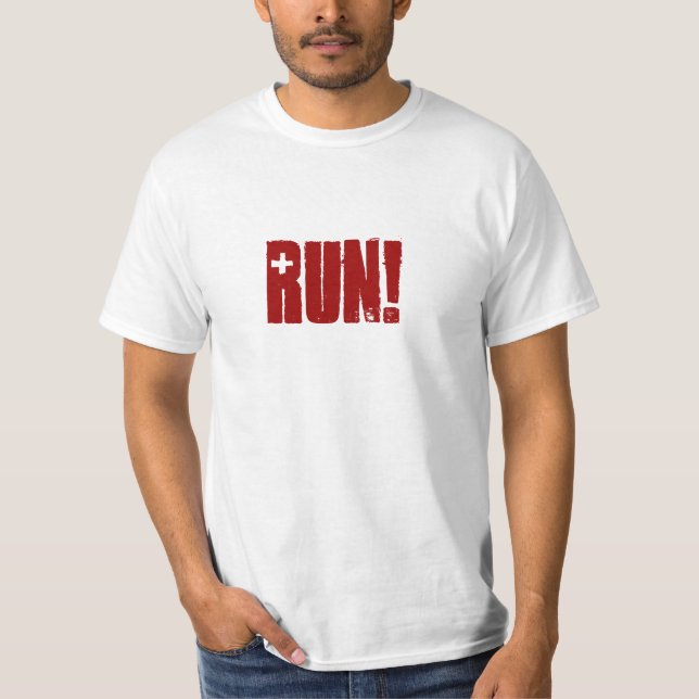 funny red 'run!' Running with the Bulls San Fermin T-Shirt (Front)