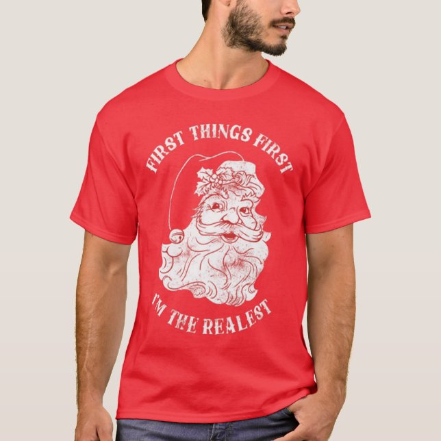 Funny Red Santa Clause Christmas Holiday Fun T-Shirt (Front)