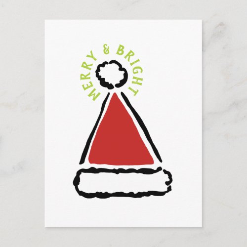 Funny Red Santa Hat Merry  Bright Typography Holiday Postcard