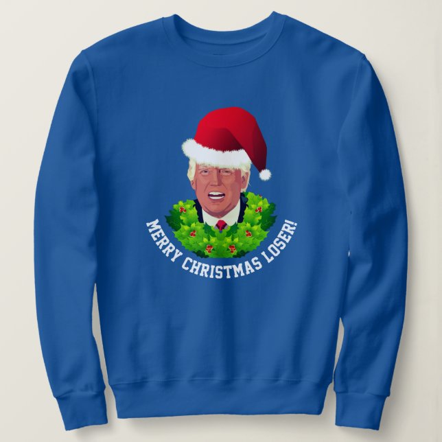 Funny Red Santa Hat Trump Ugly Christmas Sweatshirt (Design Front)
