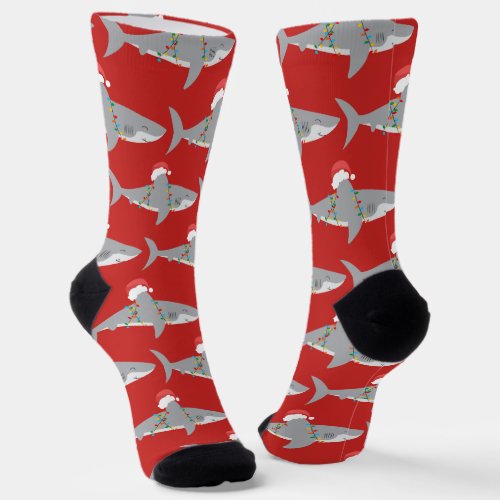 Funny Red Santa Shark Christmas Socks