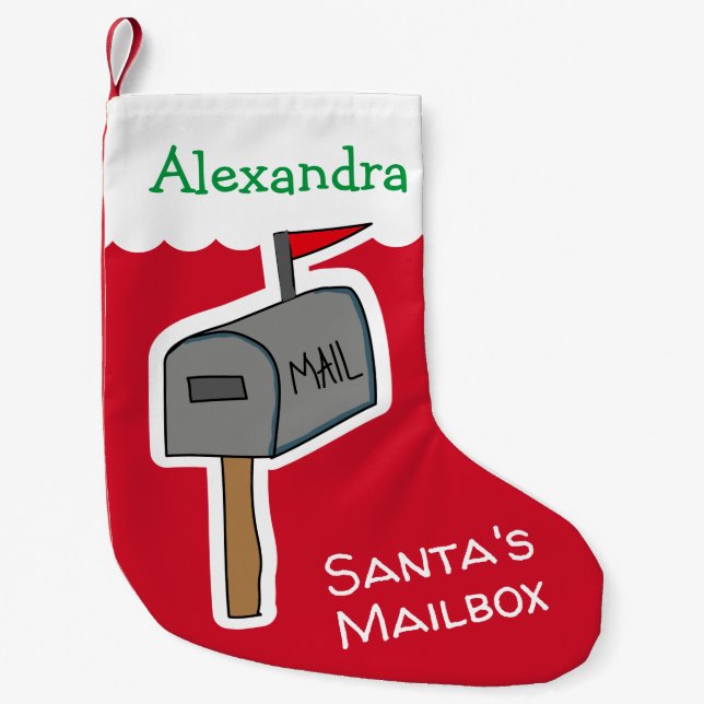 Funny Red Santa's Mailbox Personalized Small Christmas Stocking (Front)
