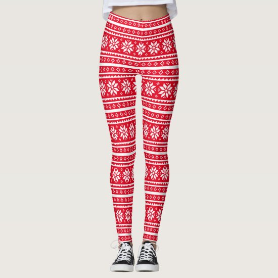 Funny red ugly christmas sweater pattern leggings