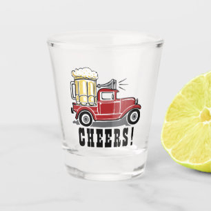 Funny Red Vintage Truck Beer Cheers! Shot Glass