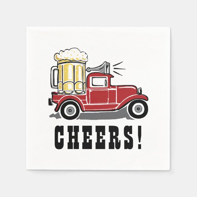 Funny Red Vintage Truck Beer Glass Cheers! Napkins (Front)