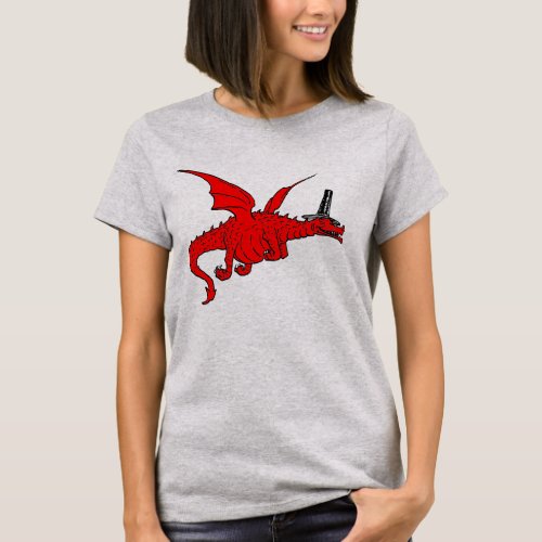 Funny Red Welsh Dragon In Traditional Hat T_Shirt
