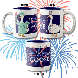 Funny Red, White and Goose Fourth of July Coffee Two-Tone Coffee Mug