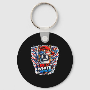 Funny red white and woof boxer dog patriotic usa keychain