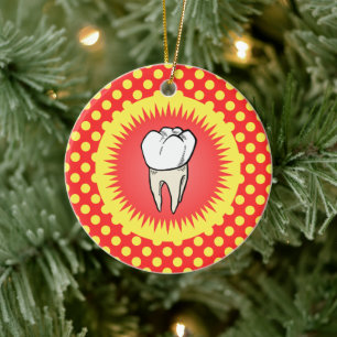 Funny Red White Beige Extracted Molar Starburst Ceramic Ornament