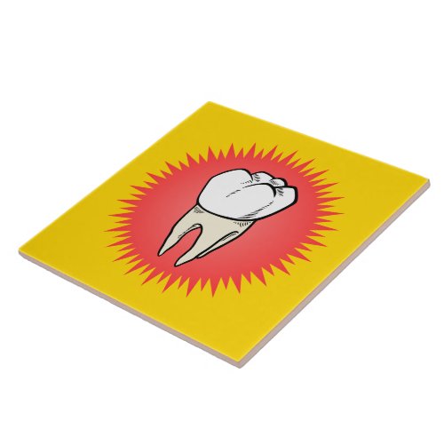 Funny Red White Beige Extracted Molar Starburst Ceramic Tile