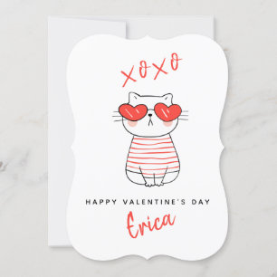 Funny Red & White Cat Personalized Valentine Card