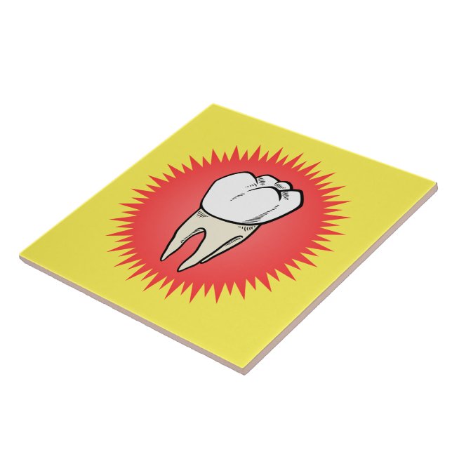 Funny Red White Yellow Extracted Molar Starburst Ceramic Tile (Side)
