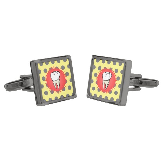 Funny Red White Yellow Extracted Molar Starburst Cufflinks (Angled)