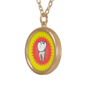 Funny Red White Yellow Extracted Molar Starburst Gold Plated Necklace