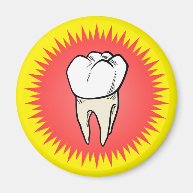 Funny Red White Yellow Extracted Molar Starburst Magnet (Front)