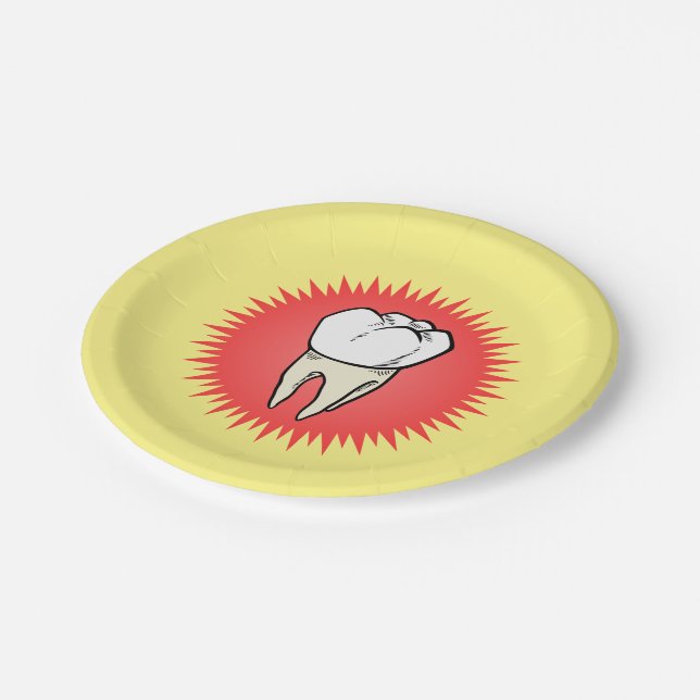 Funny Red White Yellow Extracted Molar Starburst Paper Plates (Angled)