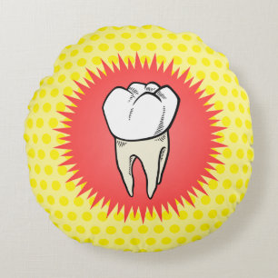 Funny Red White Yellow Extracted Molar Starburst Round Pillow