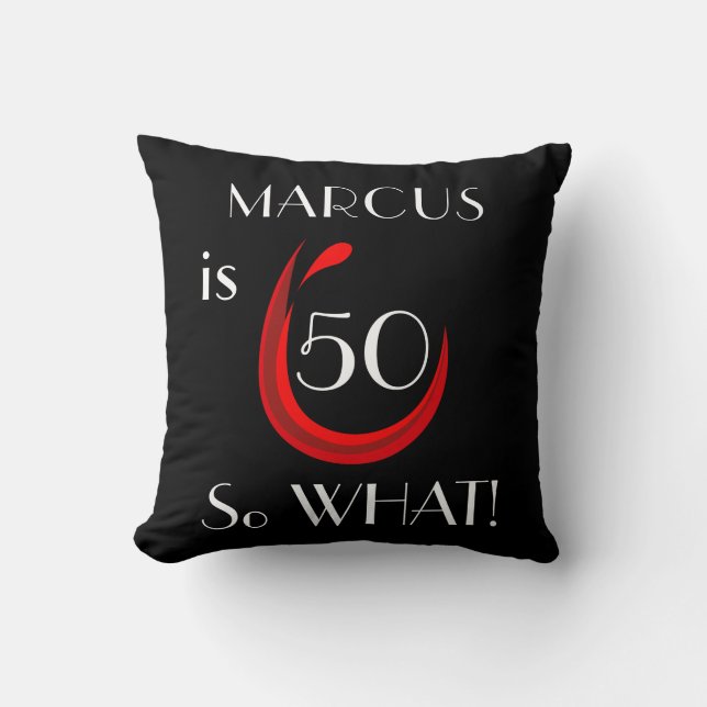 Funny Red Wine 50th Birthday Black Throw Pillow (Front)
