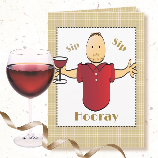Funny Red Wine Toast Male Cartoon Happy Birthday Card (Creator Uploaded)
