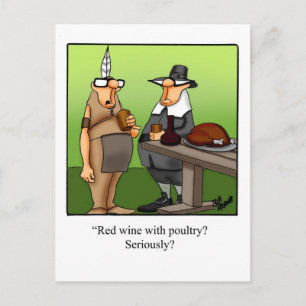Funny Red Wine With Poultry Thanksgiving Postcard