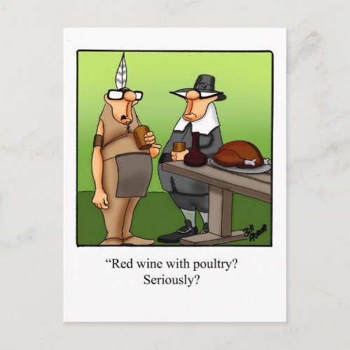 Funny Red Wine With Poultry Thanksgiving Postcard