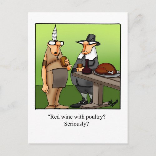 Funny Red Wine With Poultry Thanksgiving Postcard