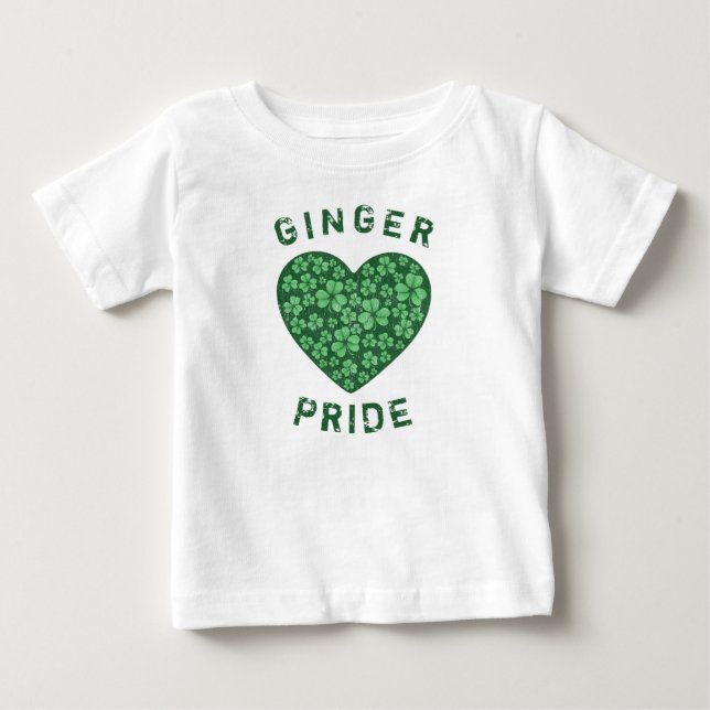 Funny Redhead Ginger Power Shamrock Green Heart Baby T-Shirt (Front)