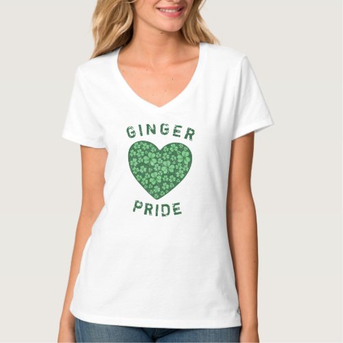 Funny Redhead Ginger Power Shamrock Green Heart T_Shirt