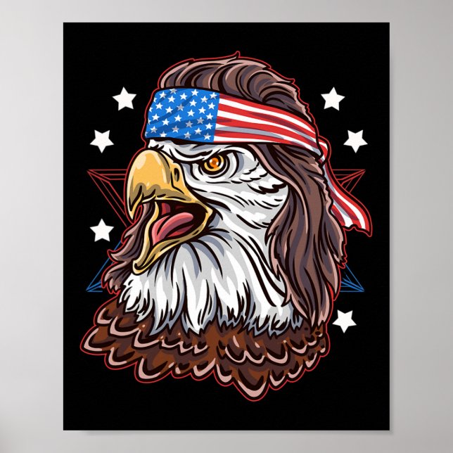 Funny Redneck 80s Patriotic Proud Mullet American  Poster (Front)