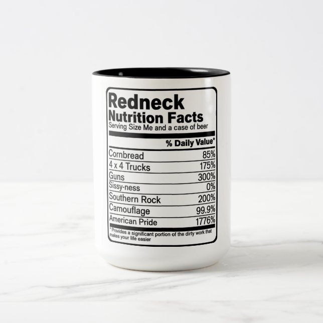 Funny Redneck Nutritional Facts  Two-Tone Coffee M Two-Tone Coffee Mug (Center)