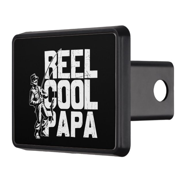 funny reel cool Papa word art  Hitch Cover (Left)