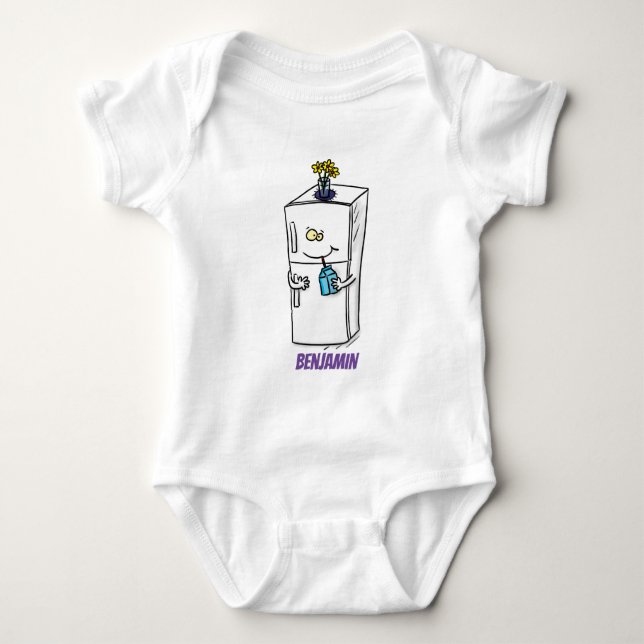 Funny refrigerator cartoon illustration baby bodysuit (Front)