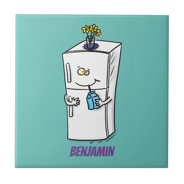 Funny refrigerator cartoon illustration ceramic tile (Front)