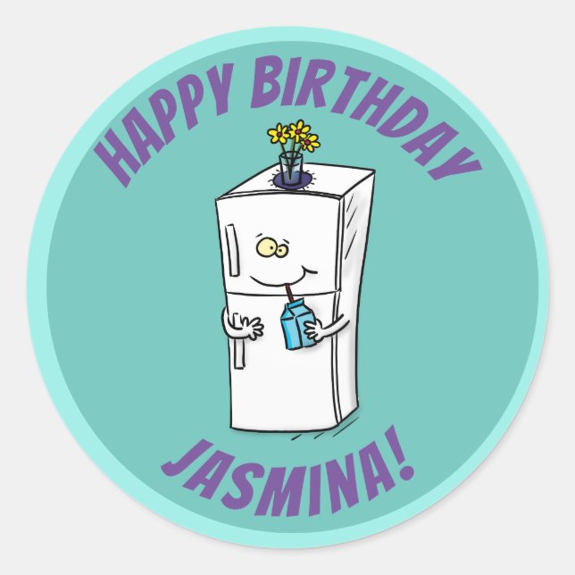 Funny refrigerator cartoon illustration classic round sticker (Front)