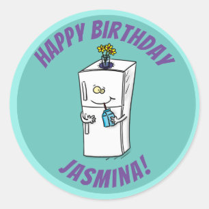 Funny refrigerator cartoon illustration classic round sticker