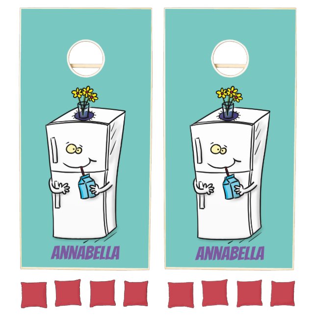 Funny refrigerator cartoon illustration cornhole set (Set)